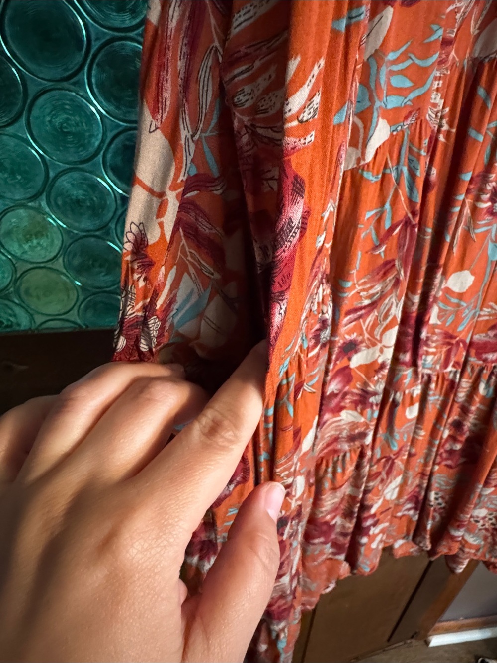 NATURAL LIFE Rust Orange Floral Tiered Midi Dress - Picture 3 of 4